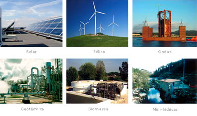 Diferentes fontes energéticas renováveis